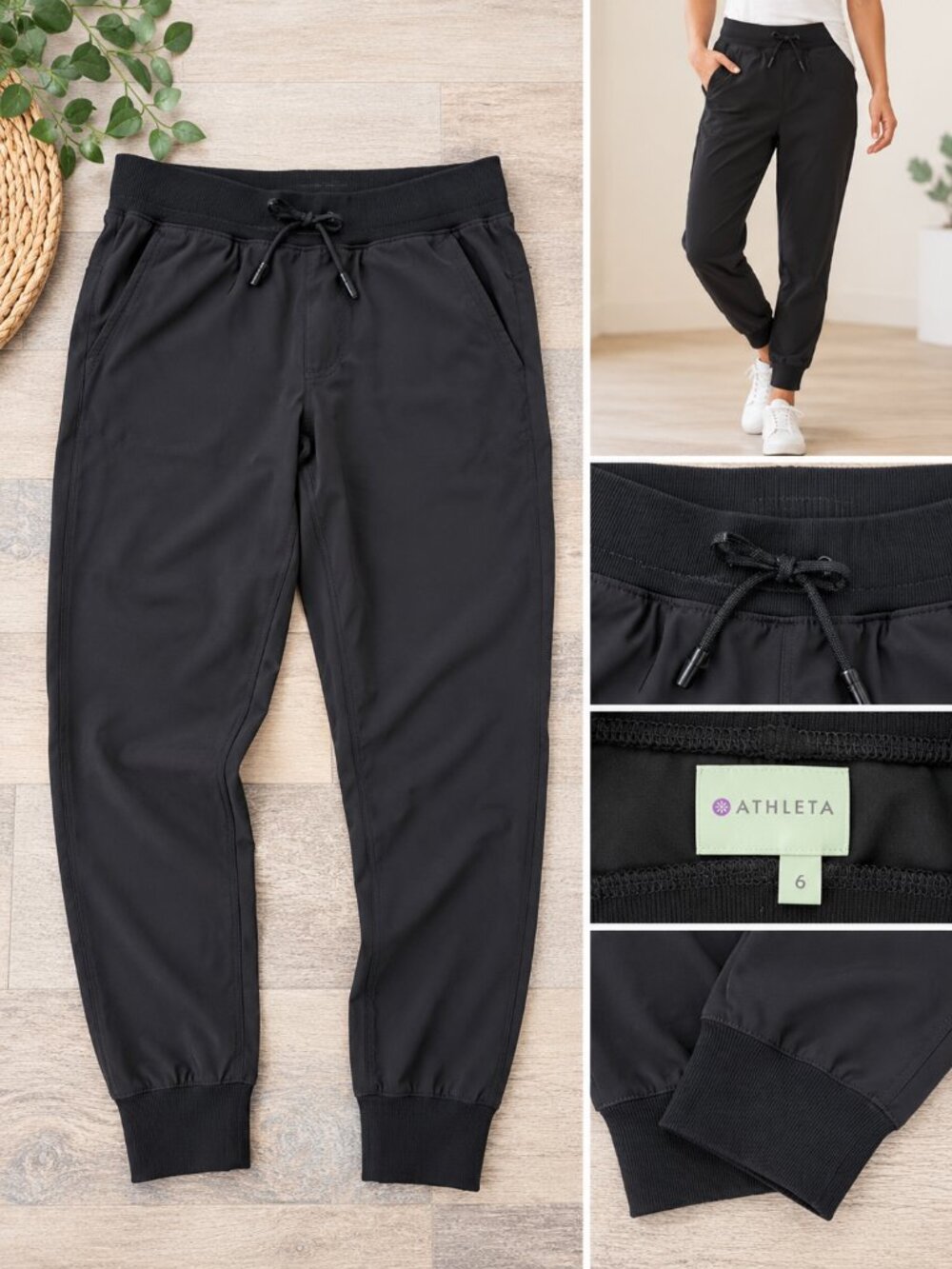Athleta City Jogger Pants Black Size 6 Lightweight Travel Pants